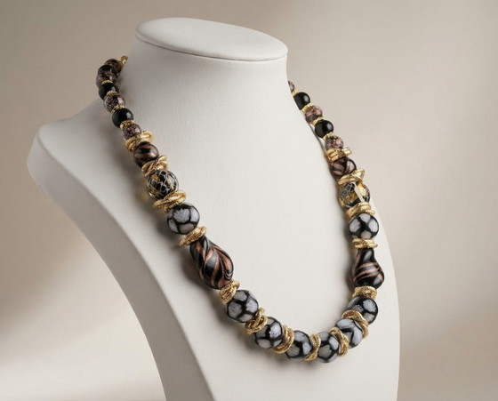 Image 1 of Murano glazen halsketting met 24-karaats bladgoud – Murrine – Aventurijn