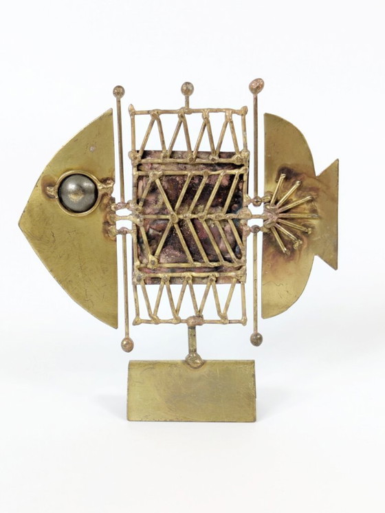 Image 1 of Midcentury Brutalist Fish Sculpture by Jarc | France | Mixed Metals