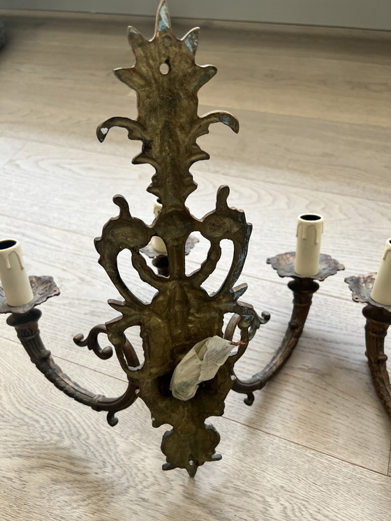 Image 1 of Antiche lampade da parete in bronzo in stile rococò francese - Coppia