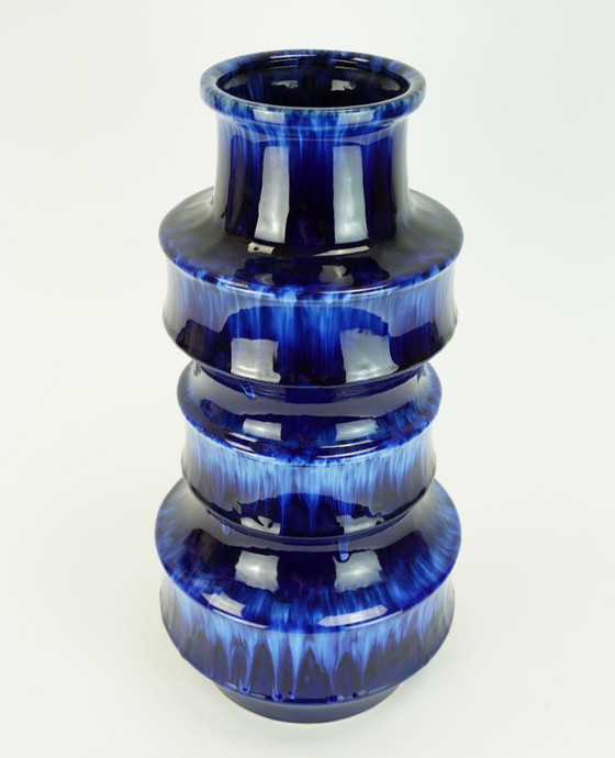 Image 1 of scheurich mid century ceramic VASE floorvase drip glaze different shades of blue model 267-38