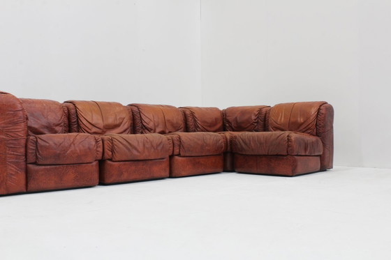 Image 1 of Vintage Seven Salotti Modular Sofa in Cognac Leather , Italy 1970s