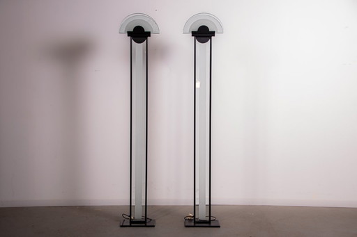 Set of Memphis style frosted glass floor lamps. Circa 1980