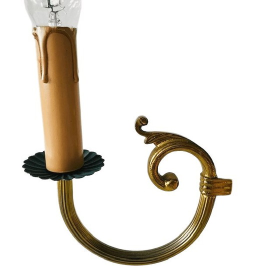 Image 1 of Lampada da parete vintage in stile impero di metà secolo Lucien Gau, in ottone barocco verde, anni '60