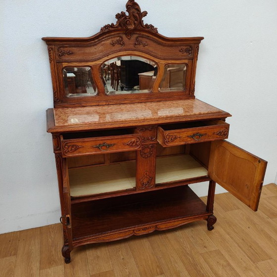 Credenza antica vintage, comò, credenza con vetrina con piano in marmo – Credenze con vetrina, Legno (photo 4 of 18)