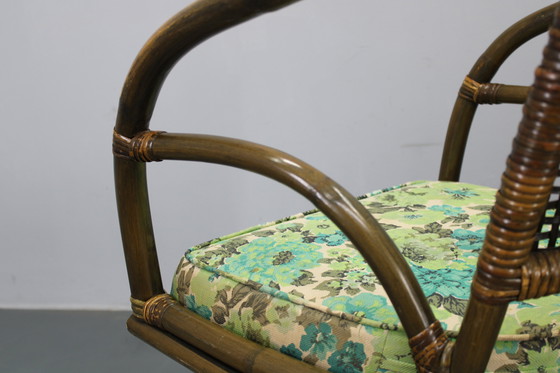 Image 1 of 1980er Set aus vier Rattansesseln mit Stoffpolstern