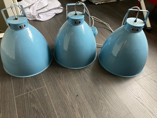 3x Jielde Augustin XL pendant lights, light blue, aluminum