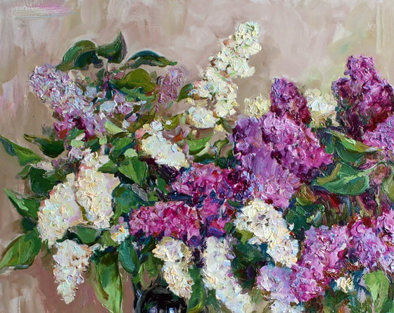 Peinture à l'huile originale Nature morte Fleurs de printemps Lilas – Peintures et dessins, Toile (photo 2 of 5)
