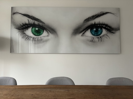 Artwork print "eyes" on large-format plexiglass