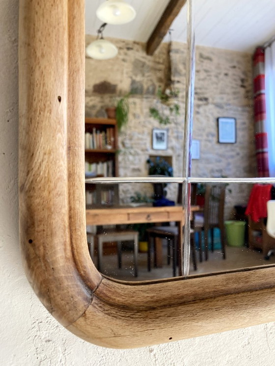 Image 1 of Art Nouveau mirror, curved wooden frame and cut glass