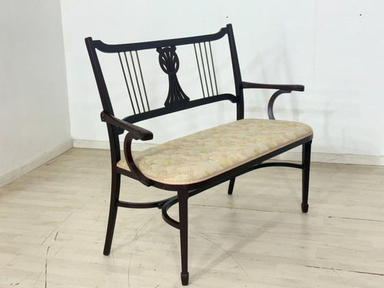 Image 1 of Originele Thonet-bank circa 1900 – Art Nouveau/Weense bank met messing rugleuning.