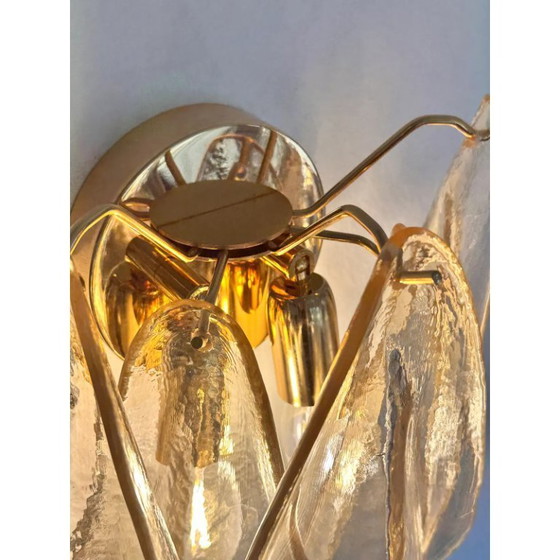 Image 1 of Set van twee amberkleurige “Rondini” wandlampen van Murano-glas met gouden accenten — Mazzega-stijl