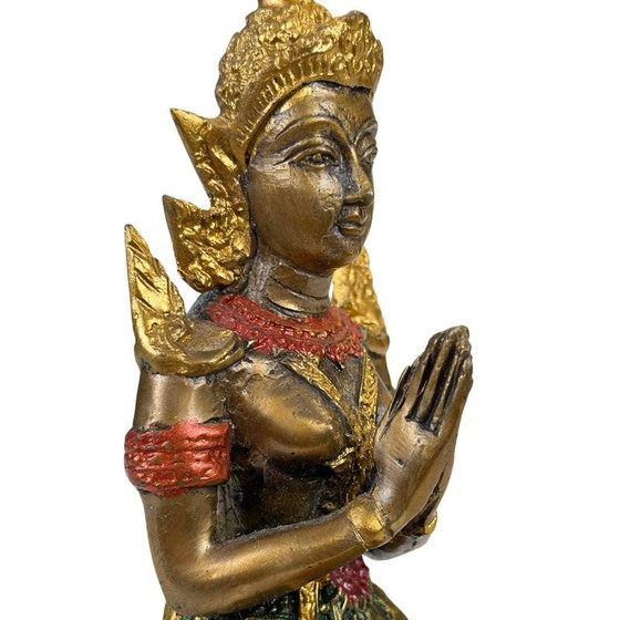 Thai Thepanom Temple Guardian Statue – Gilded and Polychrome – Kneeling Devotional Figure – Sculpture (photo 10 of 12)