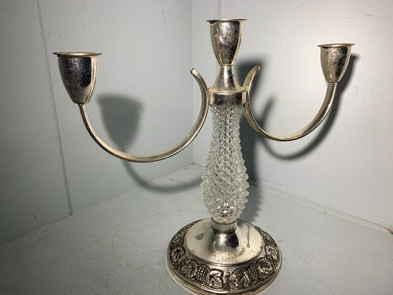 Image 1 of Candlestick - silver-plated - glass column - green felt base