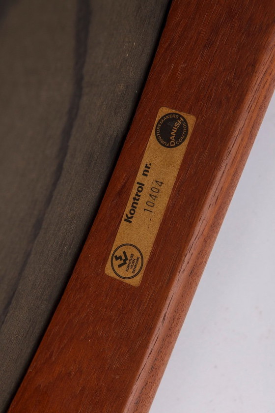 Image 1 of Set of 6 Kai Lyngfeldt Larsen Armchairs, Vejen Denmark 1960s, Danish Teak Chairs, Leather Back, Mid Century Modern