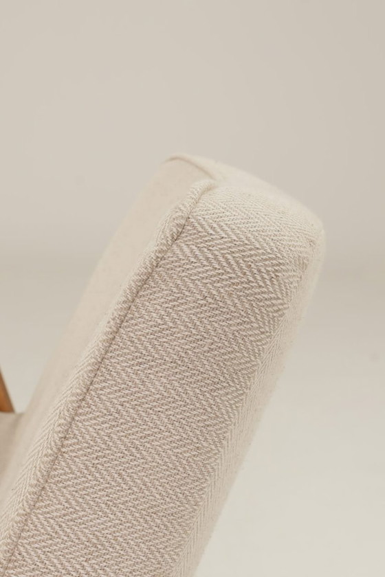 Image 1 of Vintage Loungestoel Visgraat Ecru, Eiken Natuurlijk Hout Scandinavisch Ontwerp