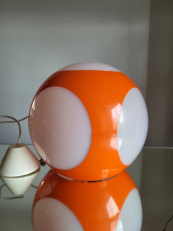 Image 1 of Lampe suspendue de l'ère spatiale, œil d'insecte, massif, orange et blanc, Belgique, années 1970