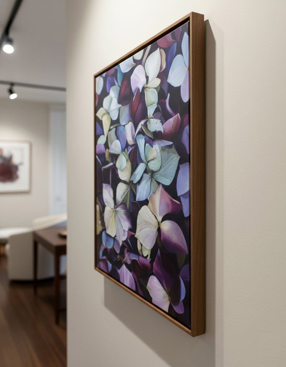 Image 1 of Realistic Hydrangea Painting: Moody Purple Blue Floral Wall Art, Detailed Flower Botanical Decor