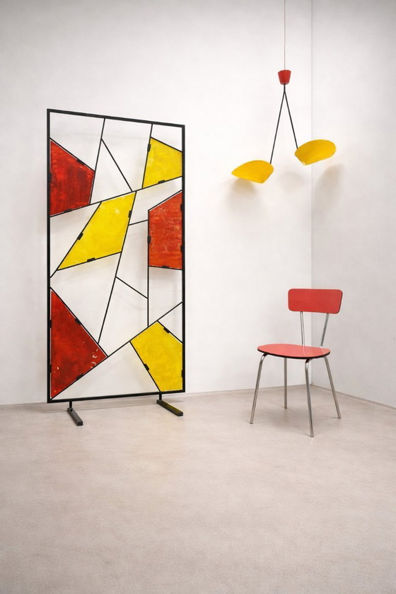Image 1 of Mid-Century Modern Geometric Room Divider with Textured Colored Glass, 1970s–1980s