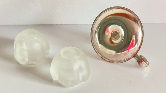 Image 1 of PHOTOPHORES Verre BOUGEOIR Argenté VINTAGE