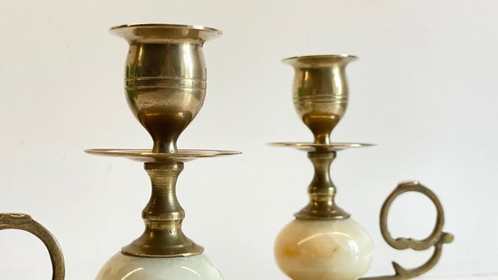 Image 1 of Candelieri vintage in onice, marmo e ottone