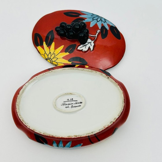 Image 1 of Art Deco collectible porcelain box by Aladin France model R12, rare 1920-30 handpainted box