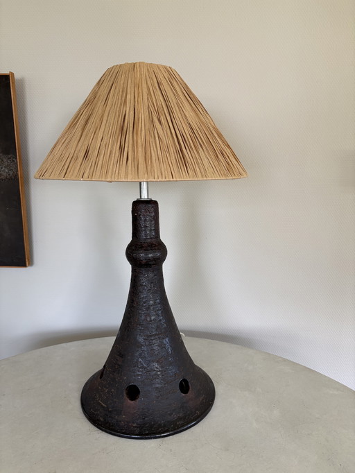 Vintage Keramik braun Tischlampe wabisabi brutalist h62cm