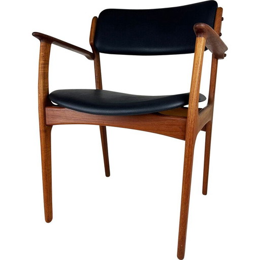 Vintage teak and leather chair by Erik Buck for Oddense Maskinsnedkeri, Denmark 1960