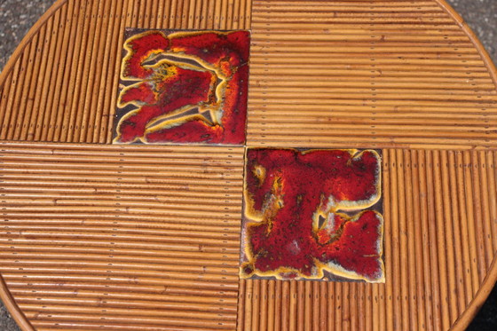 Image 1 of Salontafel van rotan en keramiek van Audoux & Minet, 1950