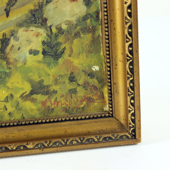 Image 1 of Set van 2 schilderijen, verf op papier, door M. Hrušovská, Tsjecho-Slowakije 1950