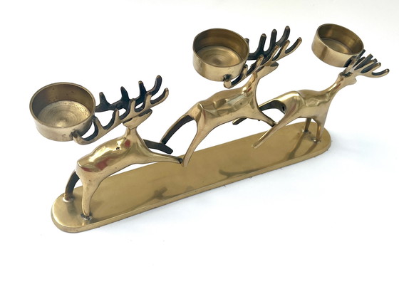 Image 1 of Vintage messing kandelaar met hertmotief – Deens design D&C – Mid-century
