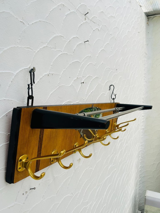 Image 1 of Vintage teak wall-mounted coat rack and mirror
