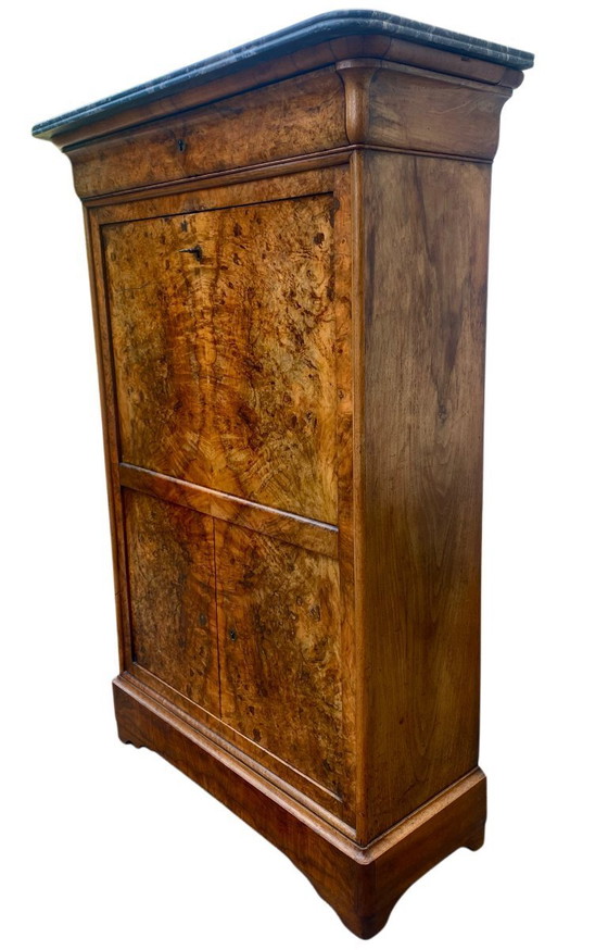 Image 1 of Louis Philippe secretaire van wortelnotenhout met marmeren blad.