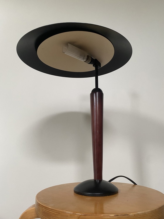 Herda Vintage Postmodern Midcentury Table Lamp – Metal, Wood (photo 4 of 5)