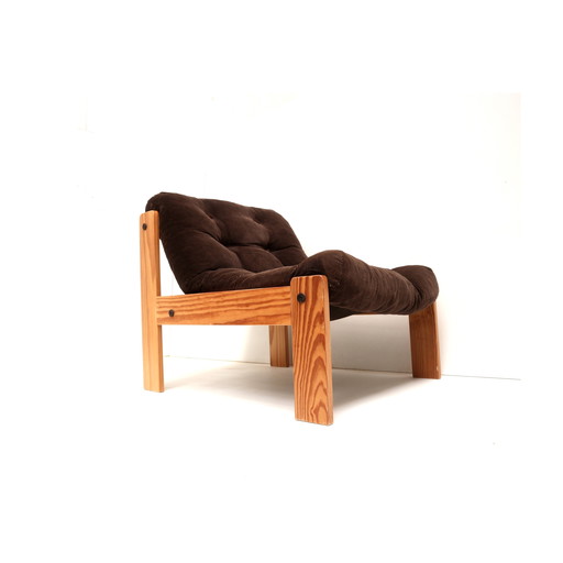 Vintage Brutalist 1970s armchair with brown upholstery