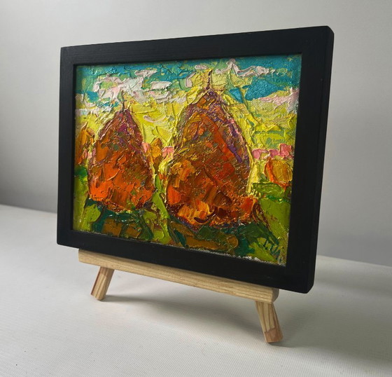 Image 1 of Original Oil Painting Day Field Landscape Spring peace on the outskirts