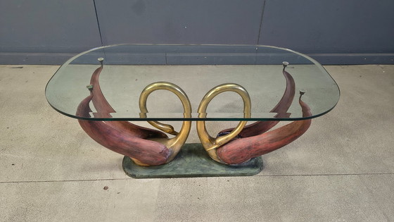 Image 1 of Vintage brass swan coffee table, 1980s 
