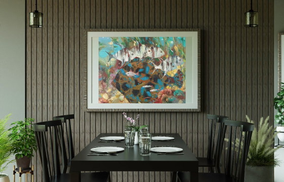 Origineel Olieverfschilderij Abstracte Onderwaterwereld Grote Vis – Schilderijen & Tekeningen, Canvas (photo 2 of 8)