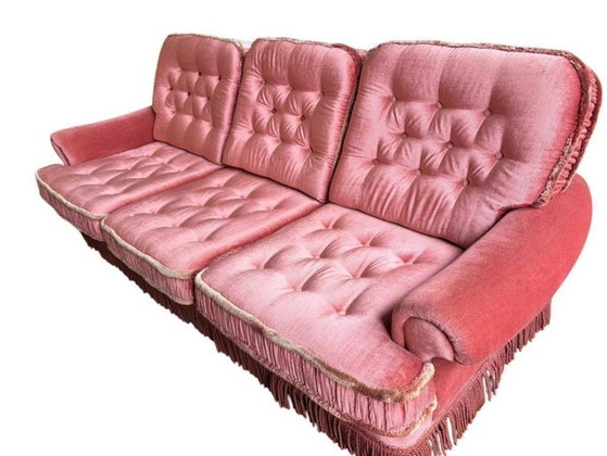 Image 1 of Divano/poltrona vintage color rosa antico con frange