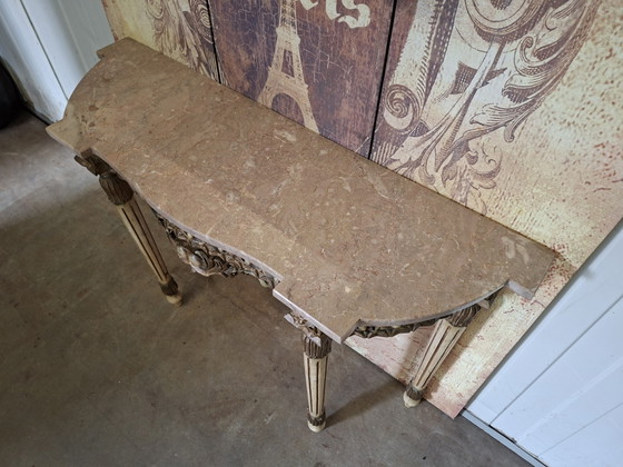 Image 1 of Antique Baroque wall console, side table. Hall table with mirror, dimensions: 105x32m and 73cm high.