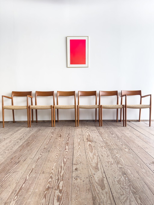 Mid Century Deense Teakhouten Eetkamerstoelen #57 & 77 door Niels O. Møller, J. L. Moller, Set van 6