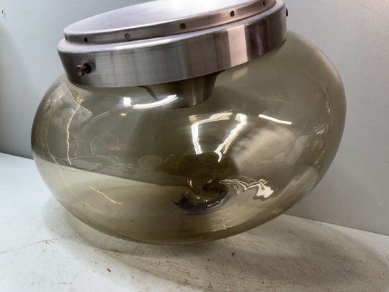 Magnifique Plafonnier Vintage Dijkstra Space Age (Verre Fumé, Années 70) – Dijkstra Lampen, Glass, Metal (photo 12 of 12)