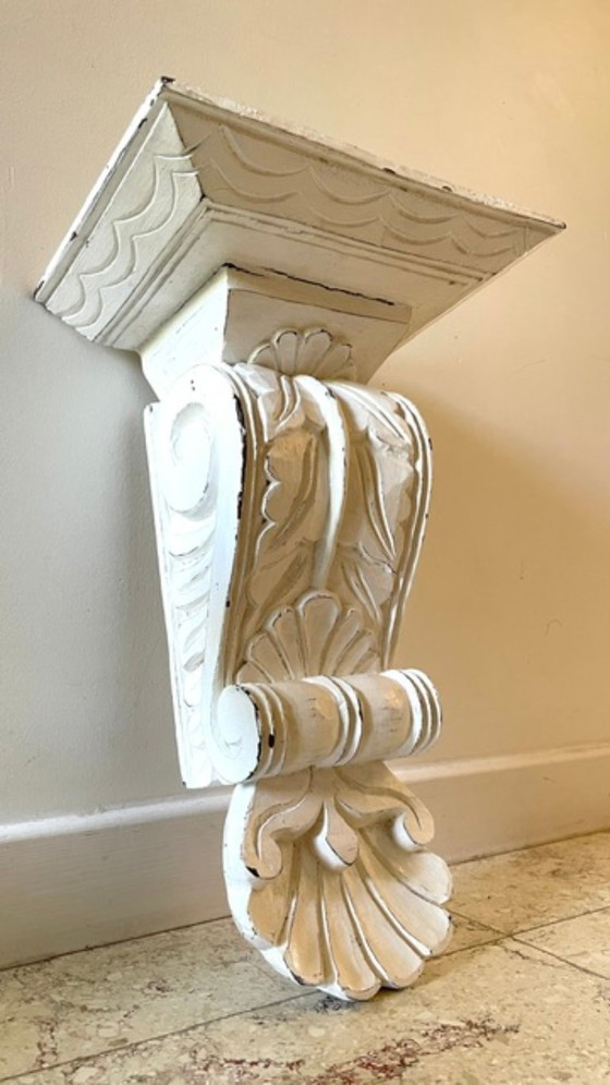 Patinated White Wall Console Shelf – Shelving unit, Wood (photo 3 of 35)