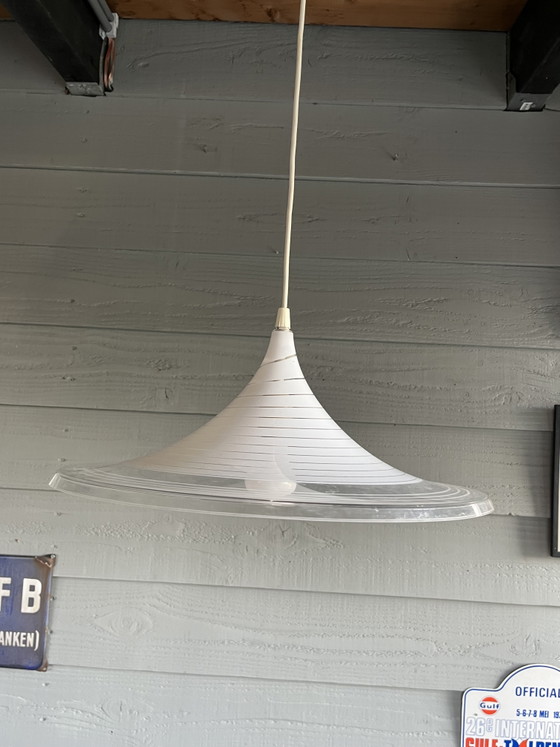 Vintage Meblo witch hat or trumpet swirl deco hanging lamp – Pendant lamps, Plastic (photo 6 of 11)