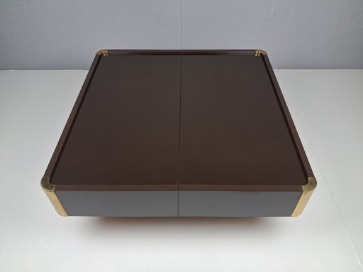 Vintage Belgo Chrom Salontafel Met Verborgen Bar, Jaren 70 – Belgochrom, Brass, Wood (photo 2 of 10)