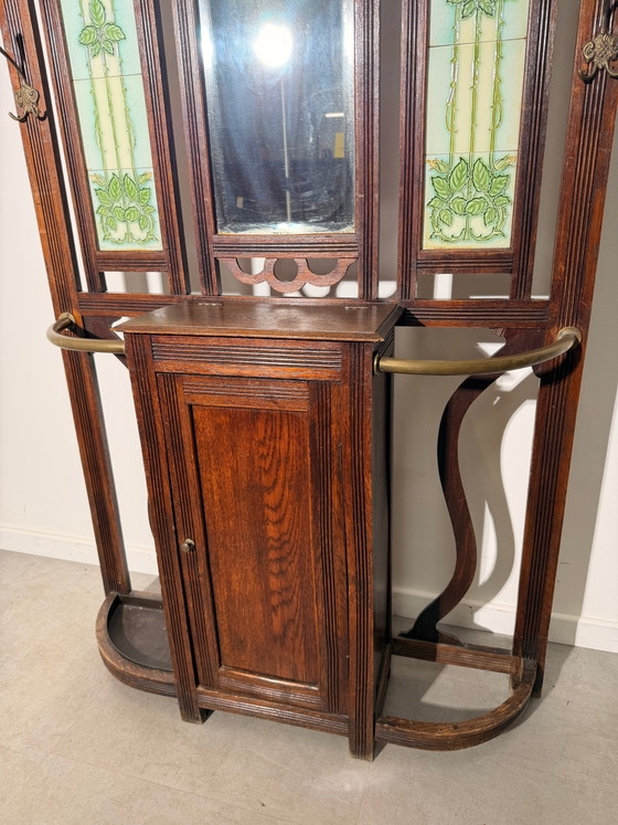 Porte-manteau Art Nouveau Ancien avec Miroir – Bancs, Glass (photo 5 of 6)
