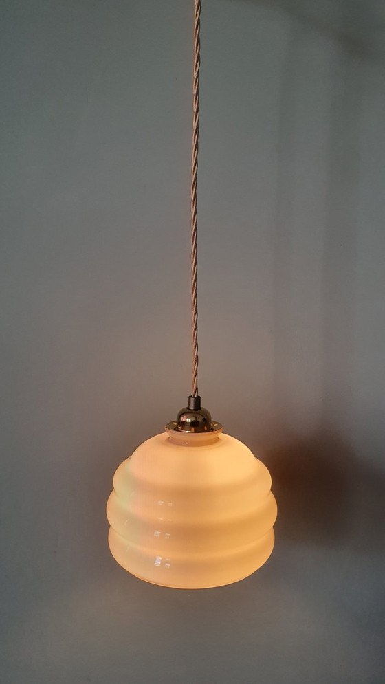 Image 1 of Lampada a sospensione vintage Art Déco in opale rosa tenue