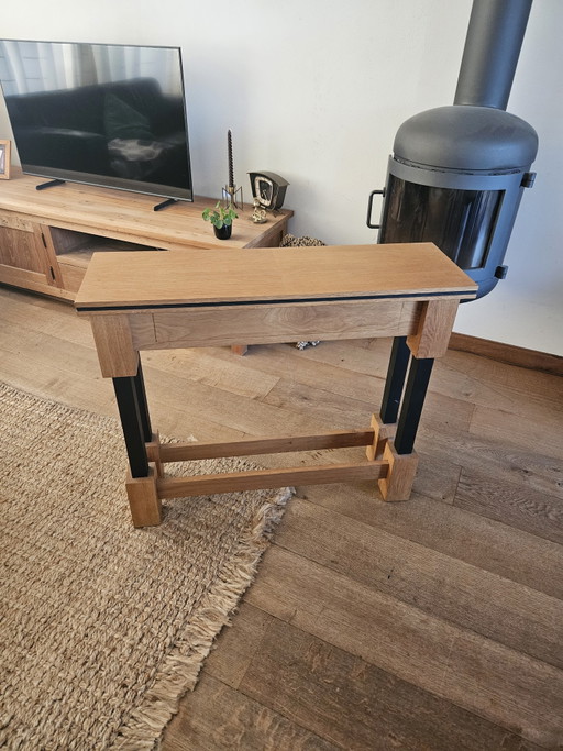 Mesa auxiliar/de recibidor de diseño exclusivo – 100% roble macizo – Art Déco holandés y Escuela de La Haya