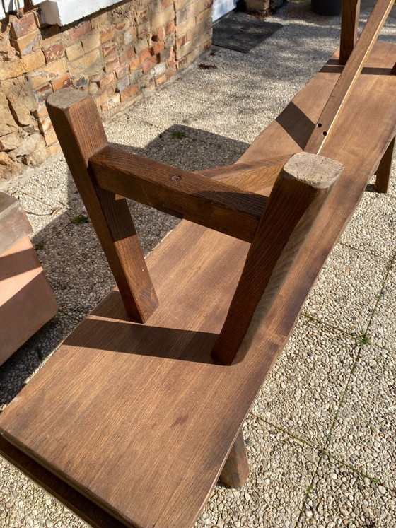 Image 1 of Pair of elm benches for a rustic brutalist farmhouse table, 1950s