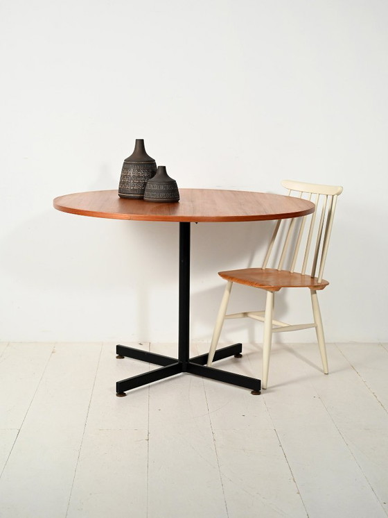 Image 1 of Round Scandinavian teak table with metal base