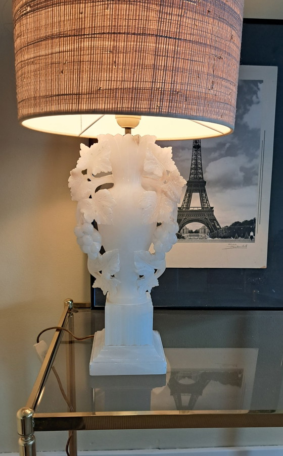 Image 1 of Vintage white alabaster lamp base, working, 40 cm high